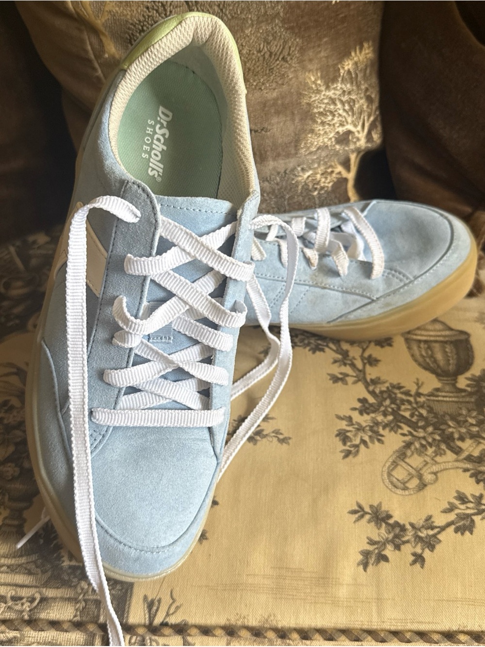 Dr. Scholl's Light Blue Suede Sneakers with White Laces and Gum Sole 8.5
